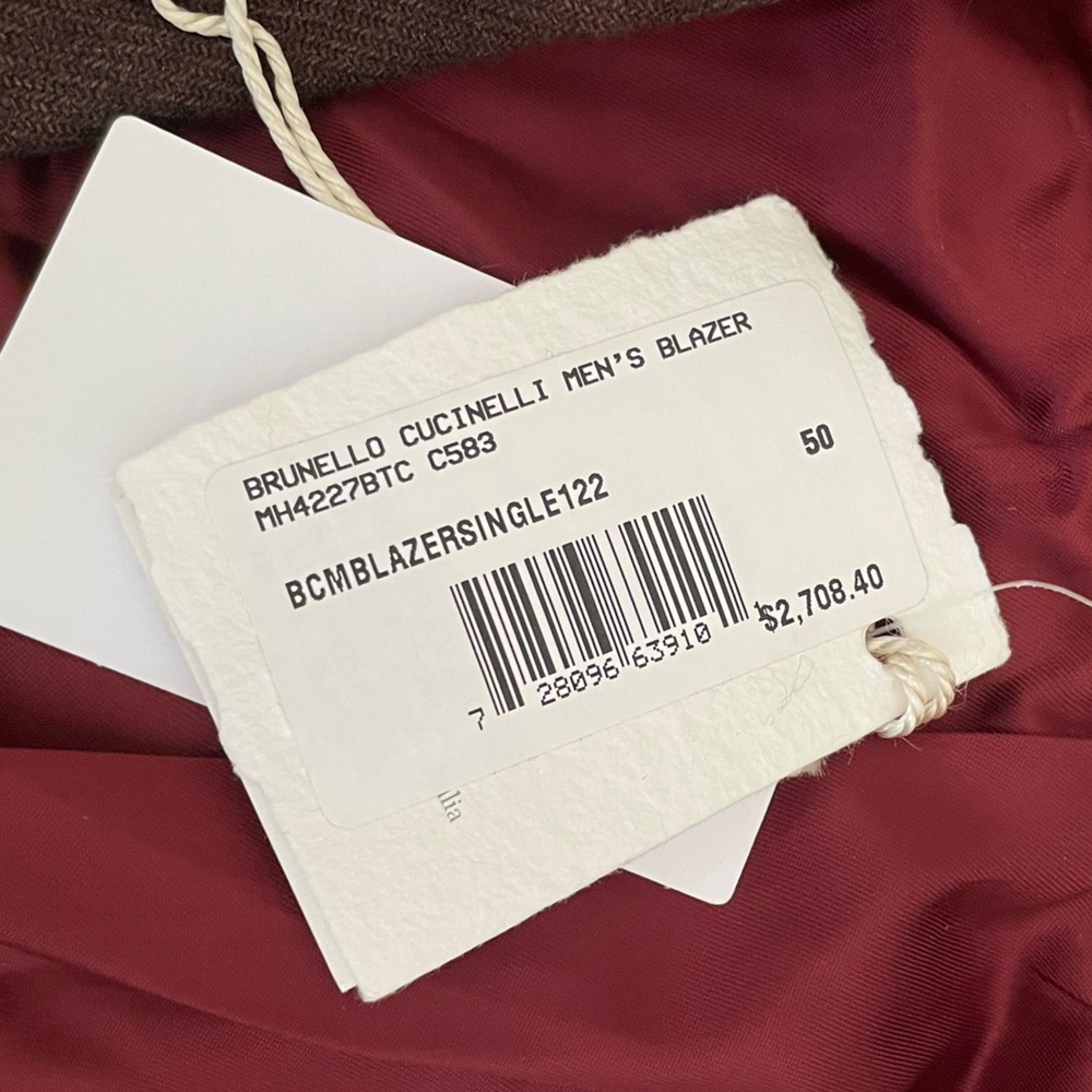 Brunello Cucinelli Brown Flannel Windowpane Double Breasted Blazer 40 NWT $2700